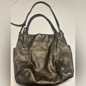 Brighton Cutout Gunmetal Bronze Leather Shoulder Handbag Long & Shoulder Straps